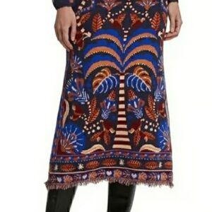FARM Rio Blue Jungle Scarf Knit Midi-Skirt, size M (8-10)
